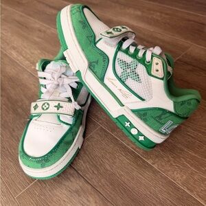 Kids Louis Vuitton LV Trainer Sneakers “White Green”